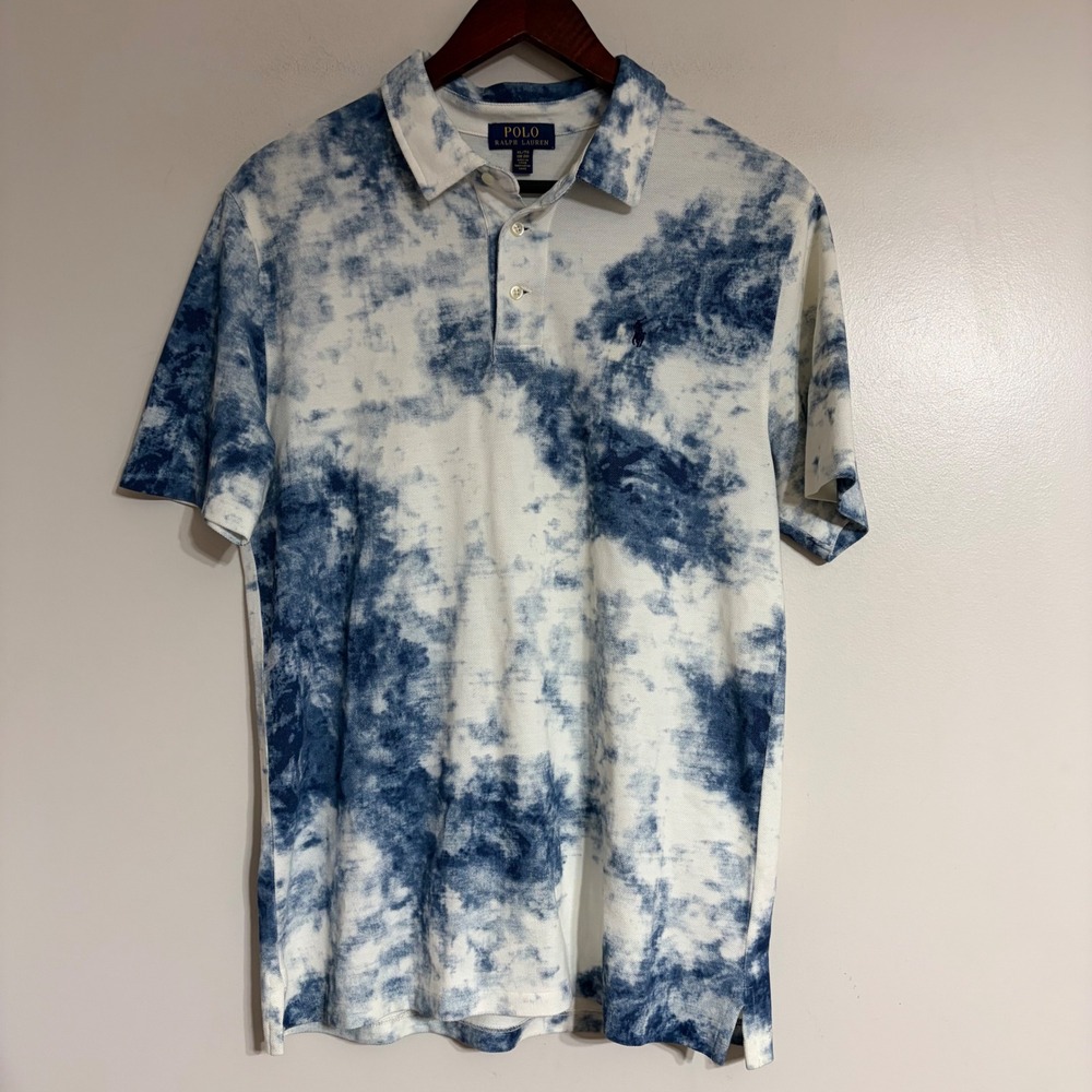Polo Ralph Lauren Kids XL 18-20 Blue White Tie Dye Cotton Pique Polo Shirt